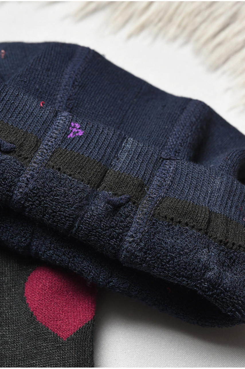 Колготы детские махровые для девочки темно-синего цвета с рисунком К007 191634