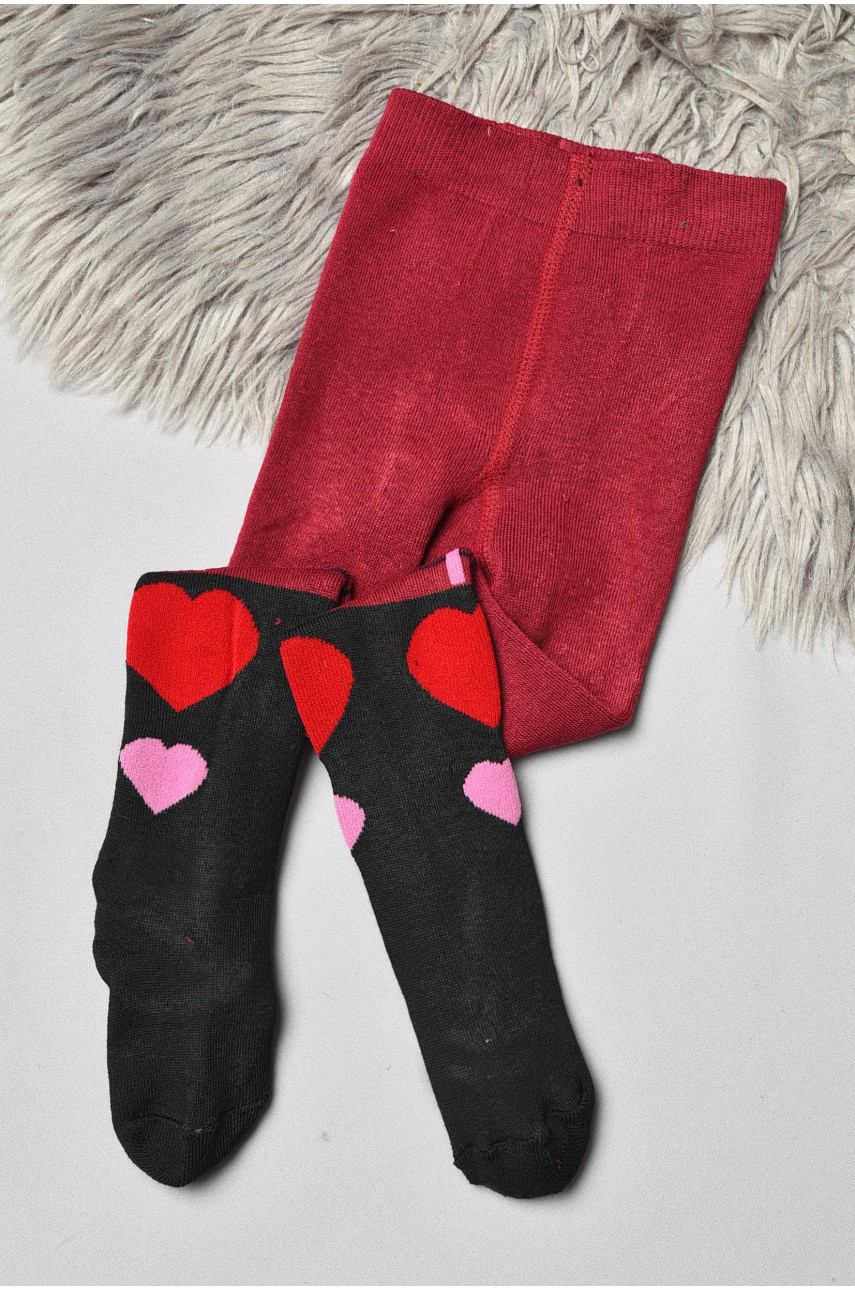 Колготи дитячі махрові для дівчинки бордового кольору з малюнком К007 191641