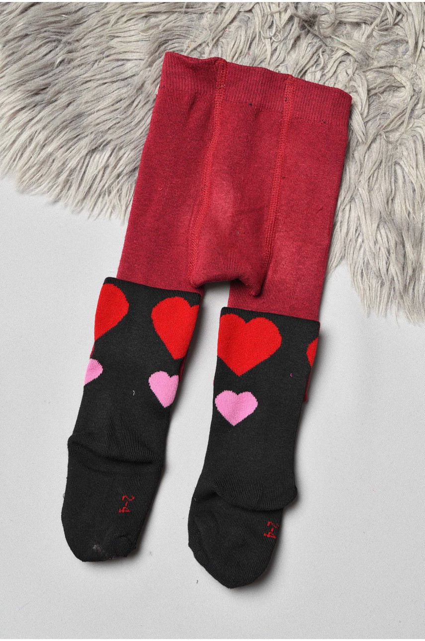 Колготи дитячі махрові для дівчинки бордового кольору з малюнком К007 191641