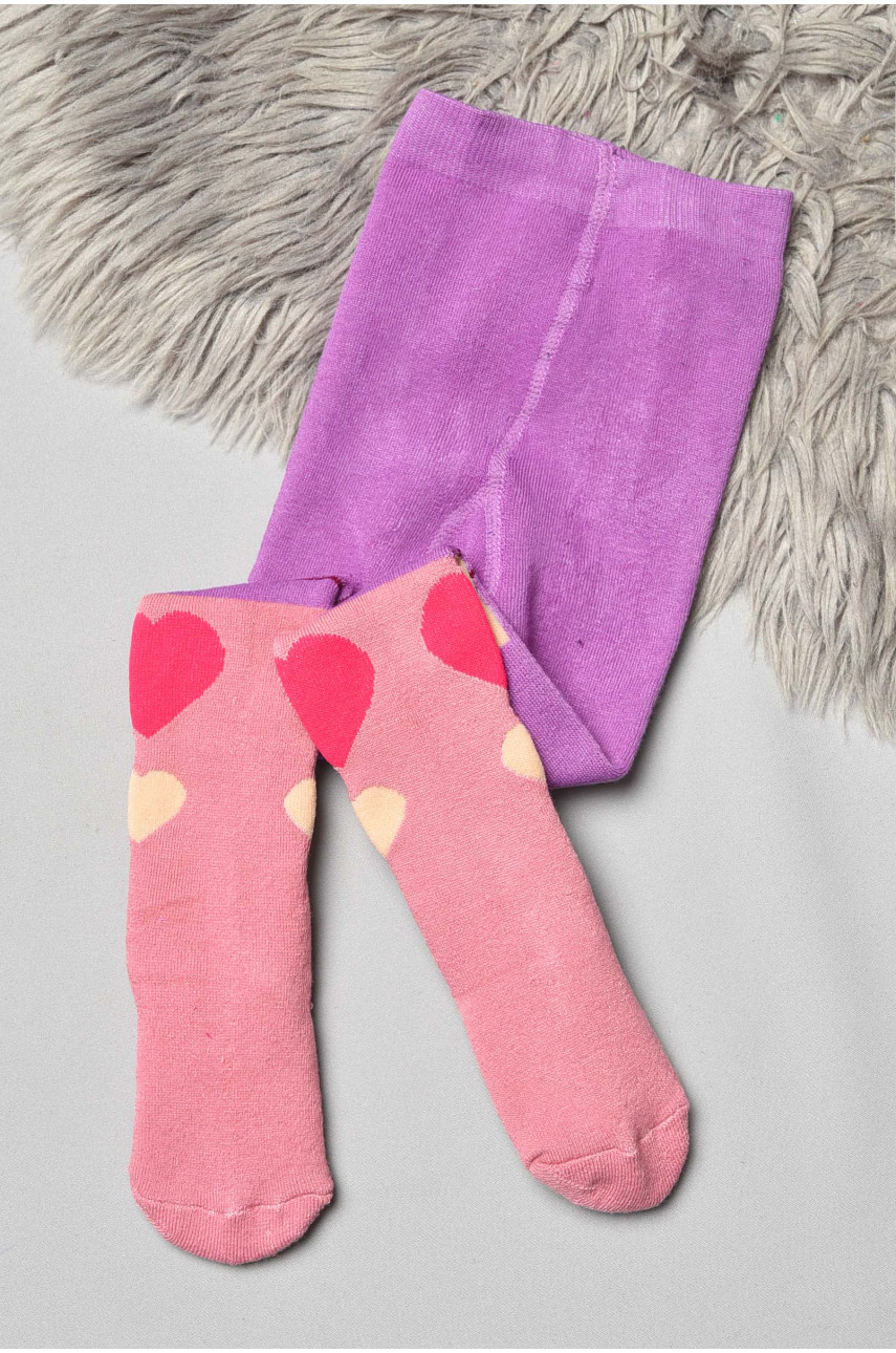 Колготи дитячі махрові для дівчинки бузкового кольору з малюнком К007 191642