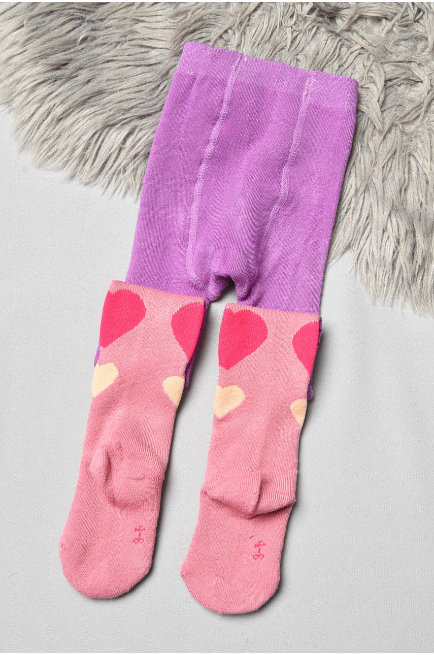 Колготи дитячі махрові для дівчинки бузкового кольору з малюнком К007 191642