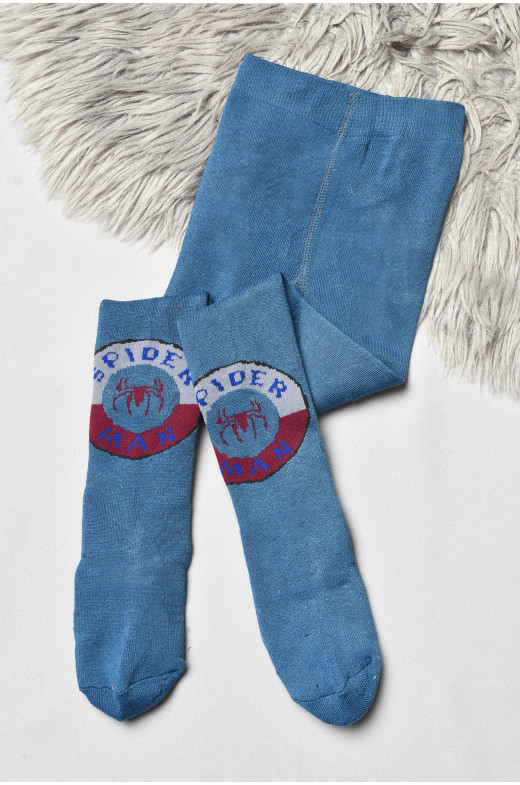 Колготы детские махровые для мальчика синего цвета с рисунком т001 191669