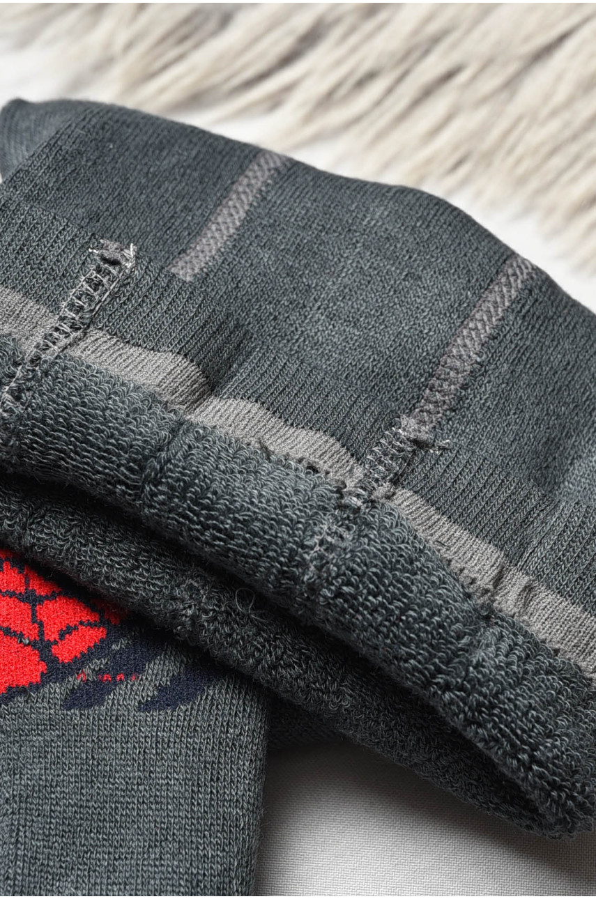 Колготы детские махровые для мальчика темно-серого цвета с рисунком т001 191670