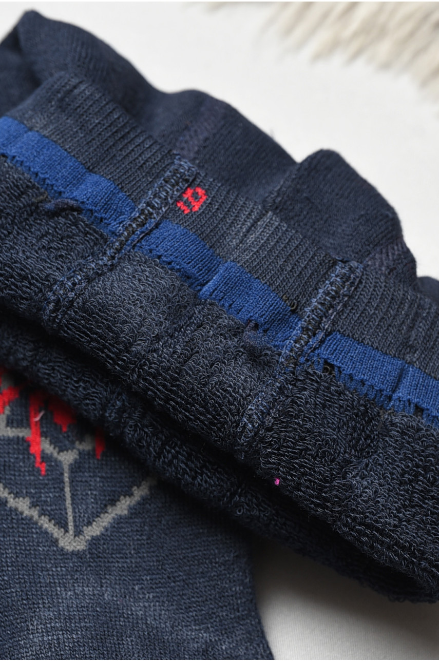 Колготы детские махровые для мальчика темно-синего цвета с рисунком т001 191675