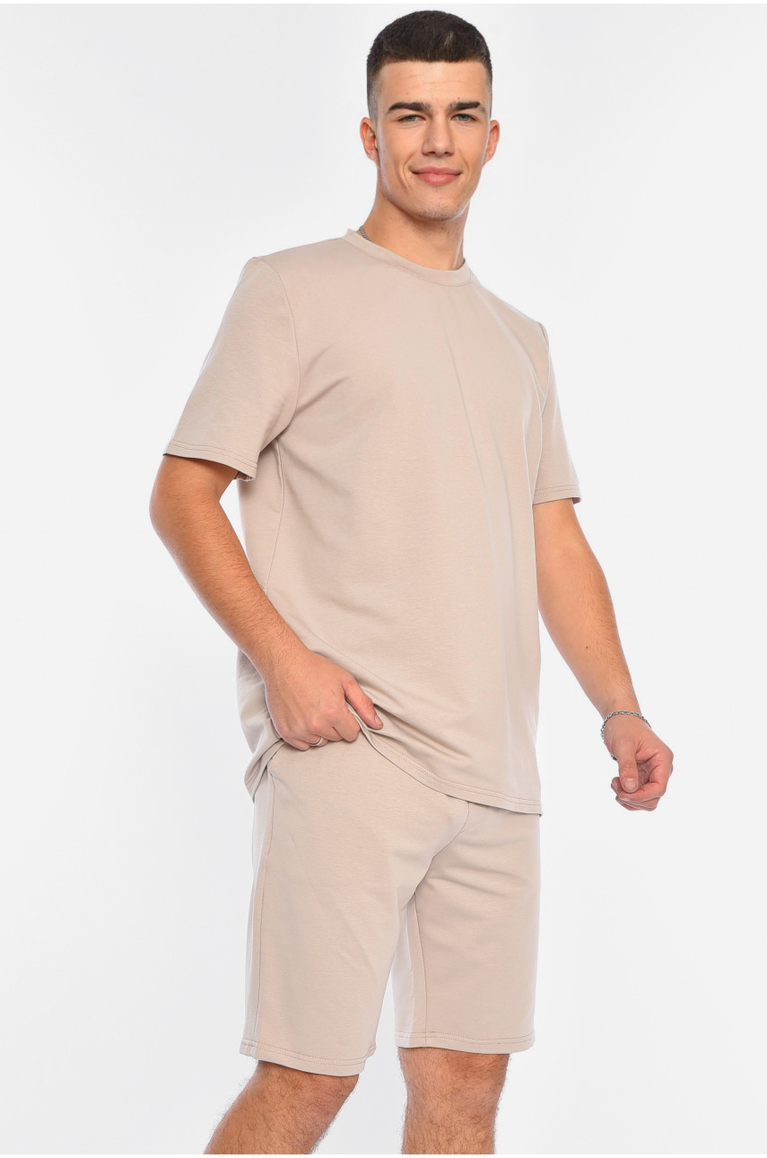 Костюм чоловічий трійка однотонний бежевого кольору 191718