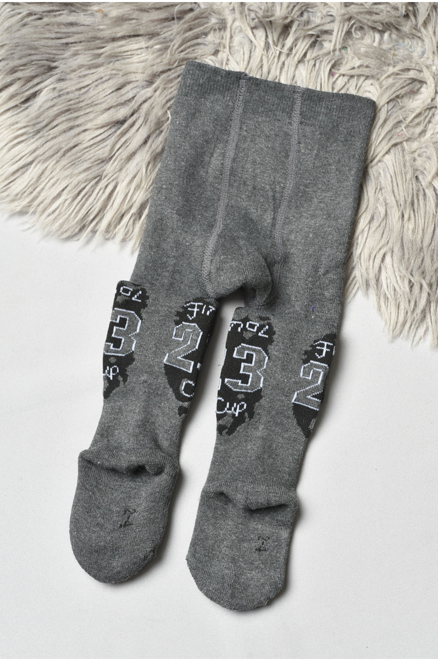 Колготы детские махровые для мальчика темно-серого цвета с рисунком т003 191730