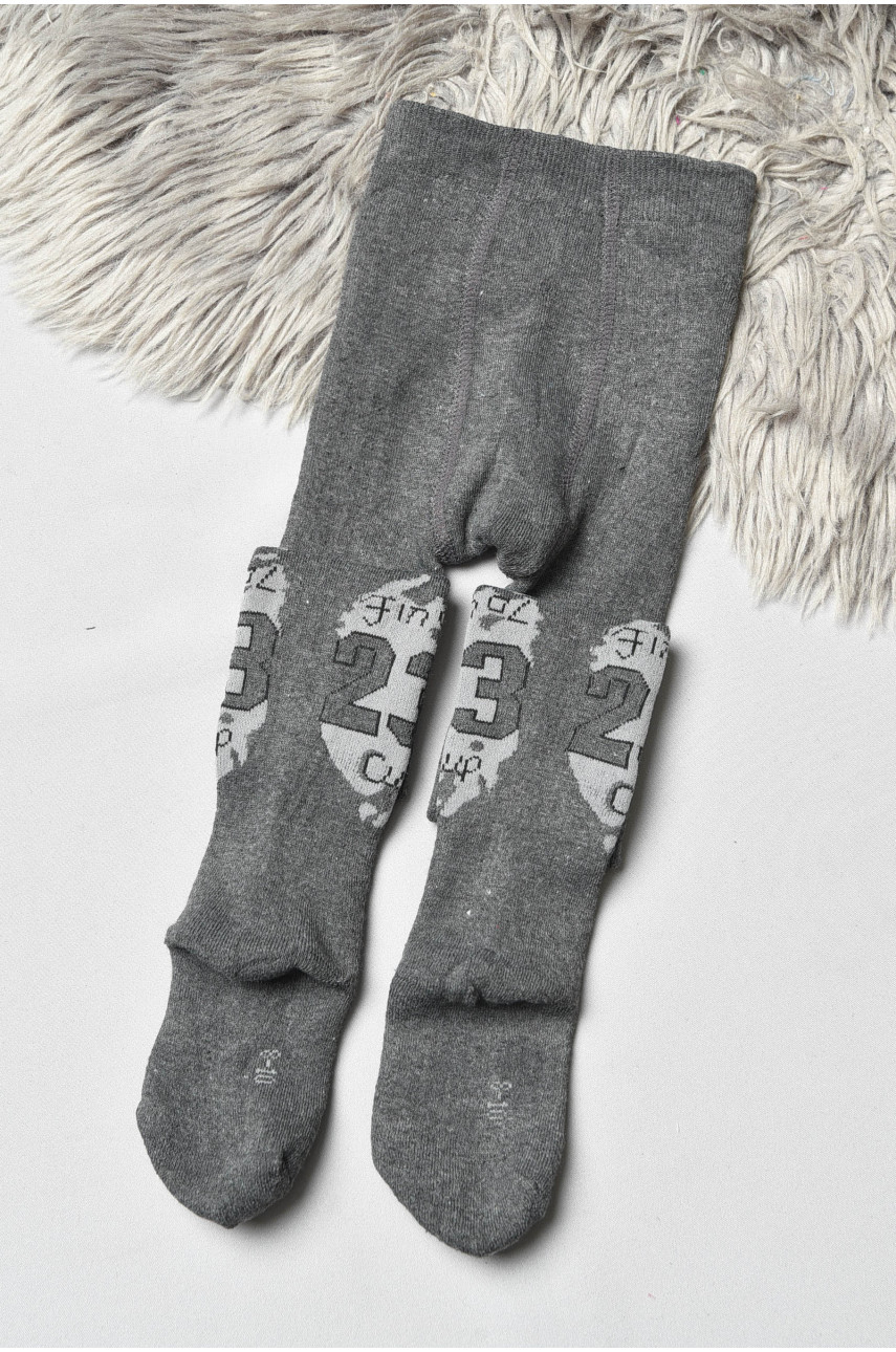 Колготы детские махровые для мальчика темно-серого цвета с рисунком т003 191732
