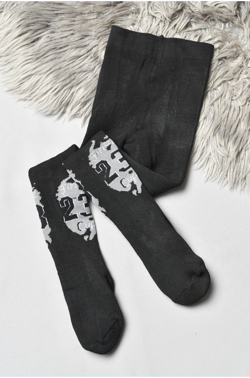 Колготы детские махровые для мальчика черного цвета с рисунком т003 191737