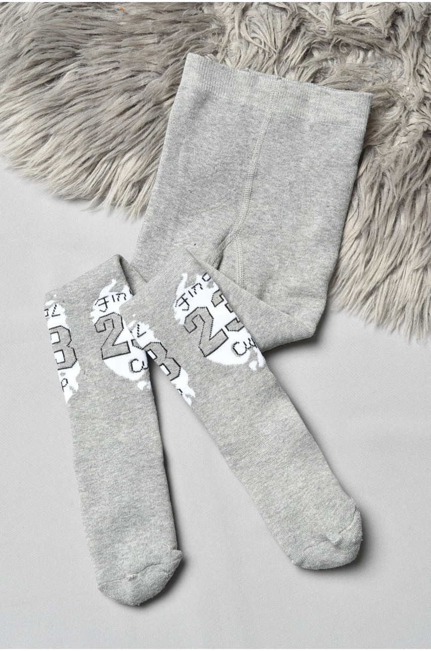Колготы детские махровые для мальчика серого цвета с рисунком т003 191738
