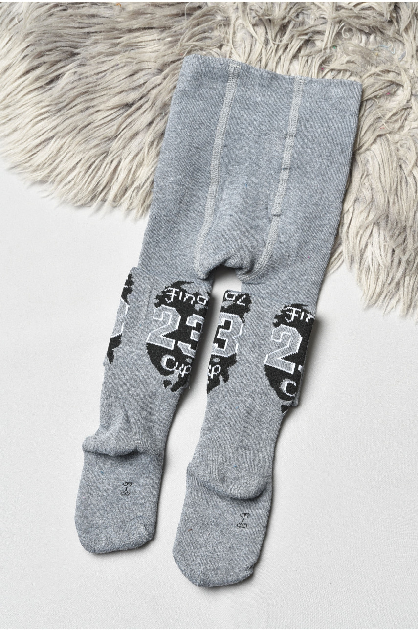 Колготы детские махровые для мальчика серого цвета с рисунком т003 191742