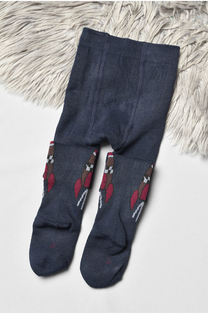 Колготы детские махровые для мальчика темно-синего цвета с рисунком т011 191746
