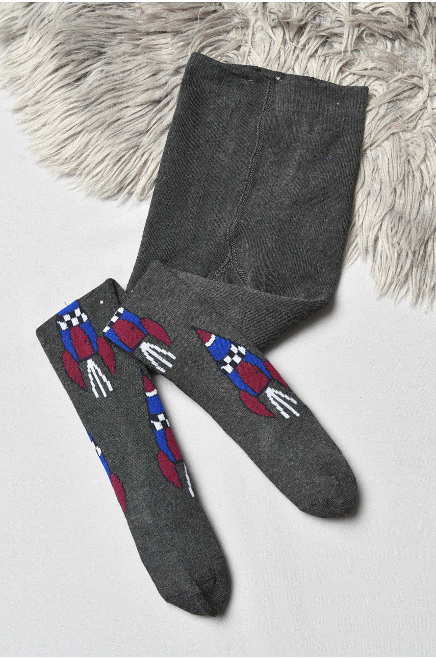 Колготы детские махровые для мальчика темно-серого цвета с рисунком т011 191751