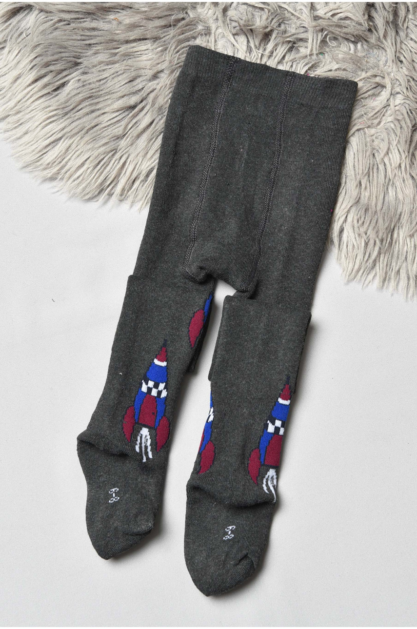 Колготы детские махровые для мальчика темно-серого цвета с рисунком т011 191751