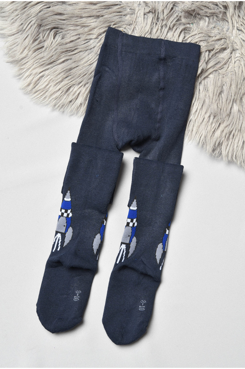 Колготы детские махровые для мальчика темно-синего цвета с рисунком т011 191752