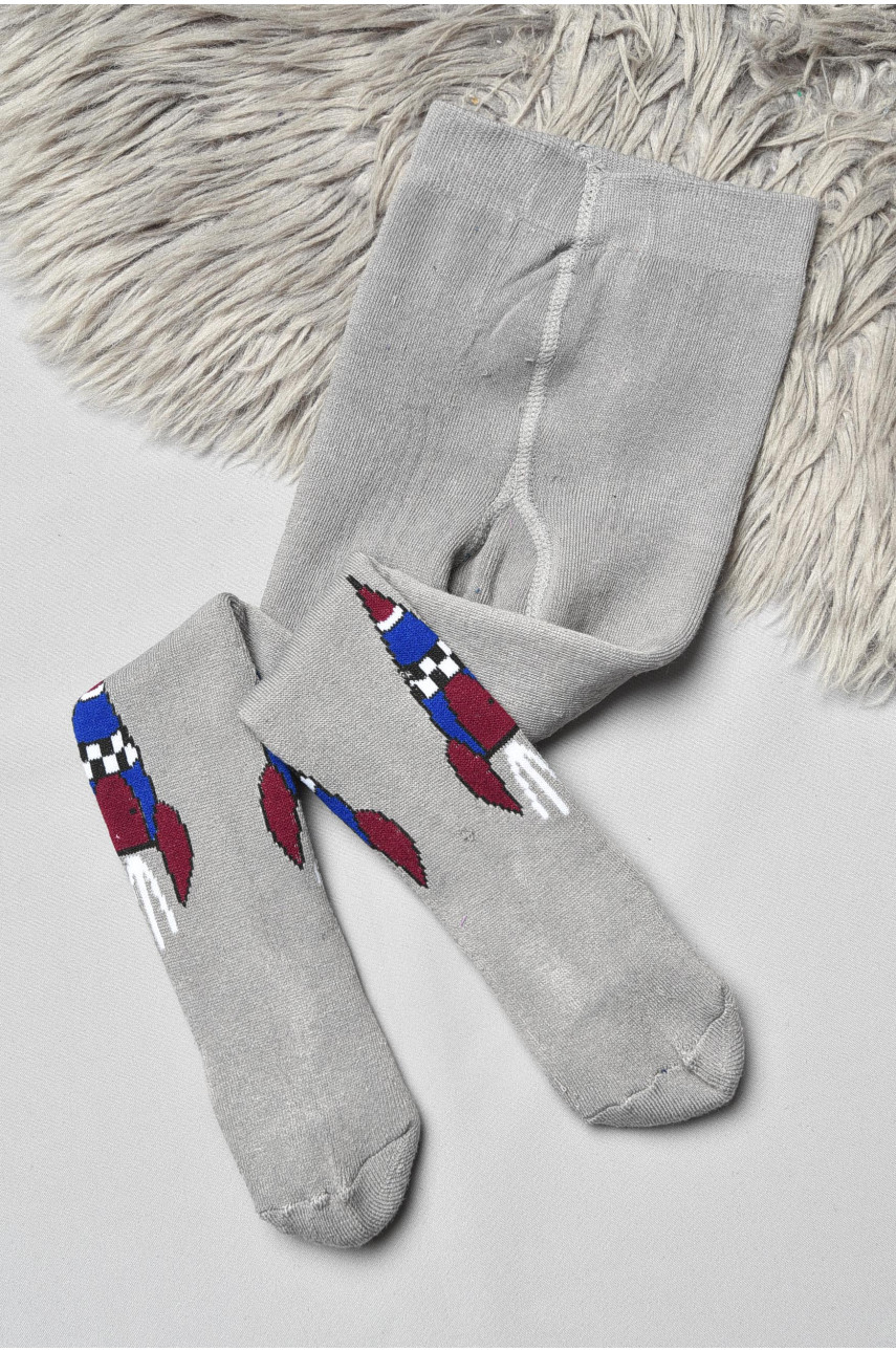 Колготы детские махровые для мальчика серого цвета с рисунком т011 191754