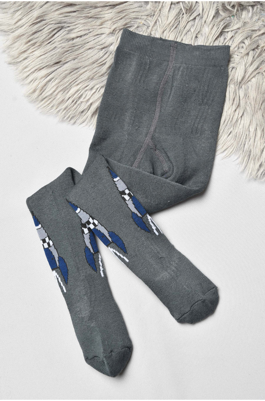 Колготы детские махровые для мальчика темно-серого цвета с рисунком т011 191756