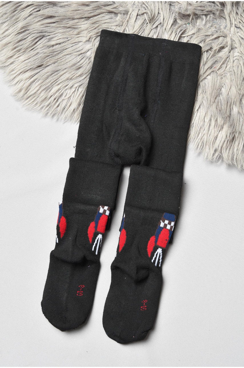 Колготы детские махровые для мальчика черного цвета с рисунком т011 191757