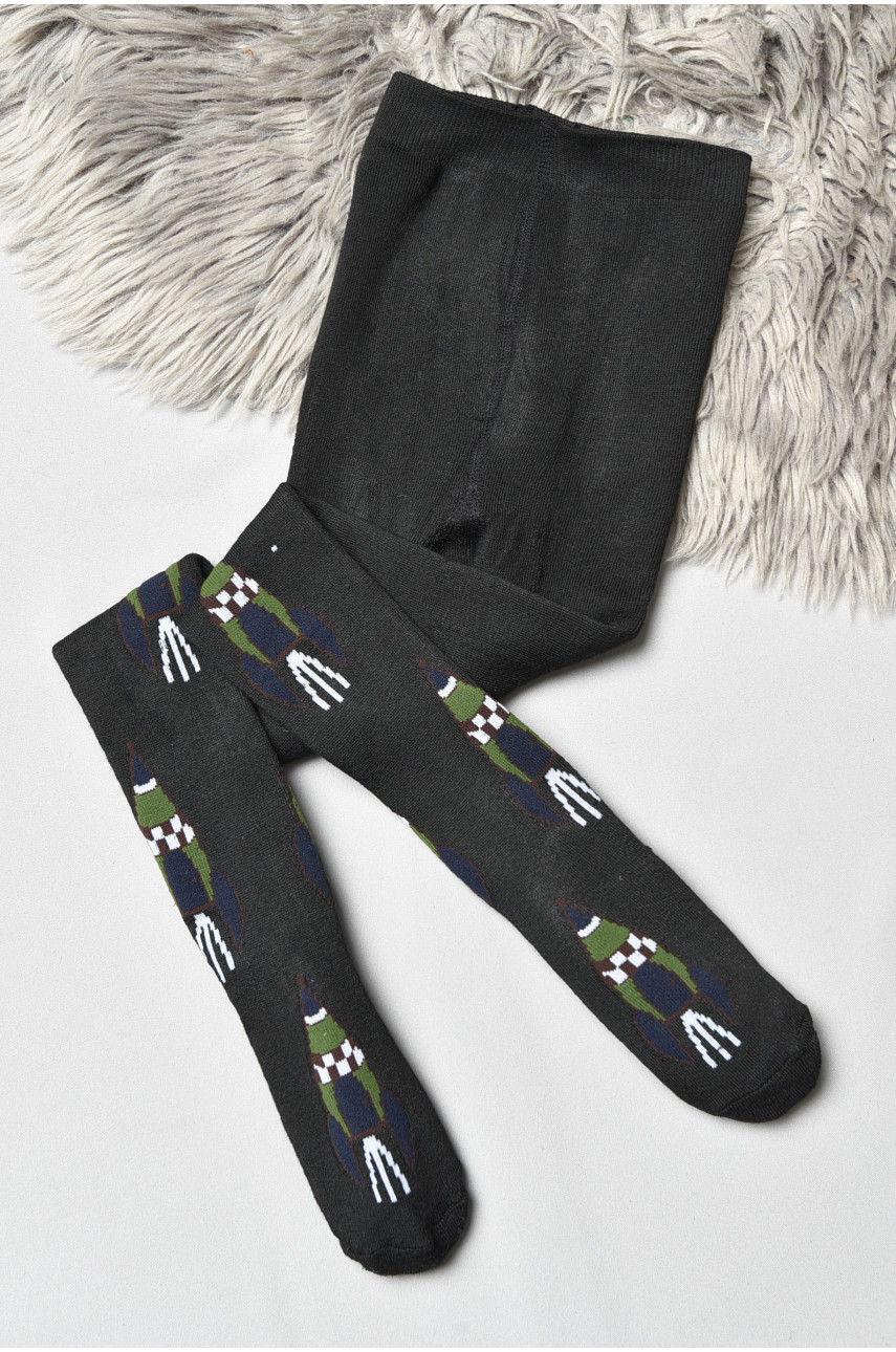 Колготы детские махровые для мальчика черного цвета с рисунком т011 191758