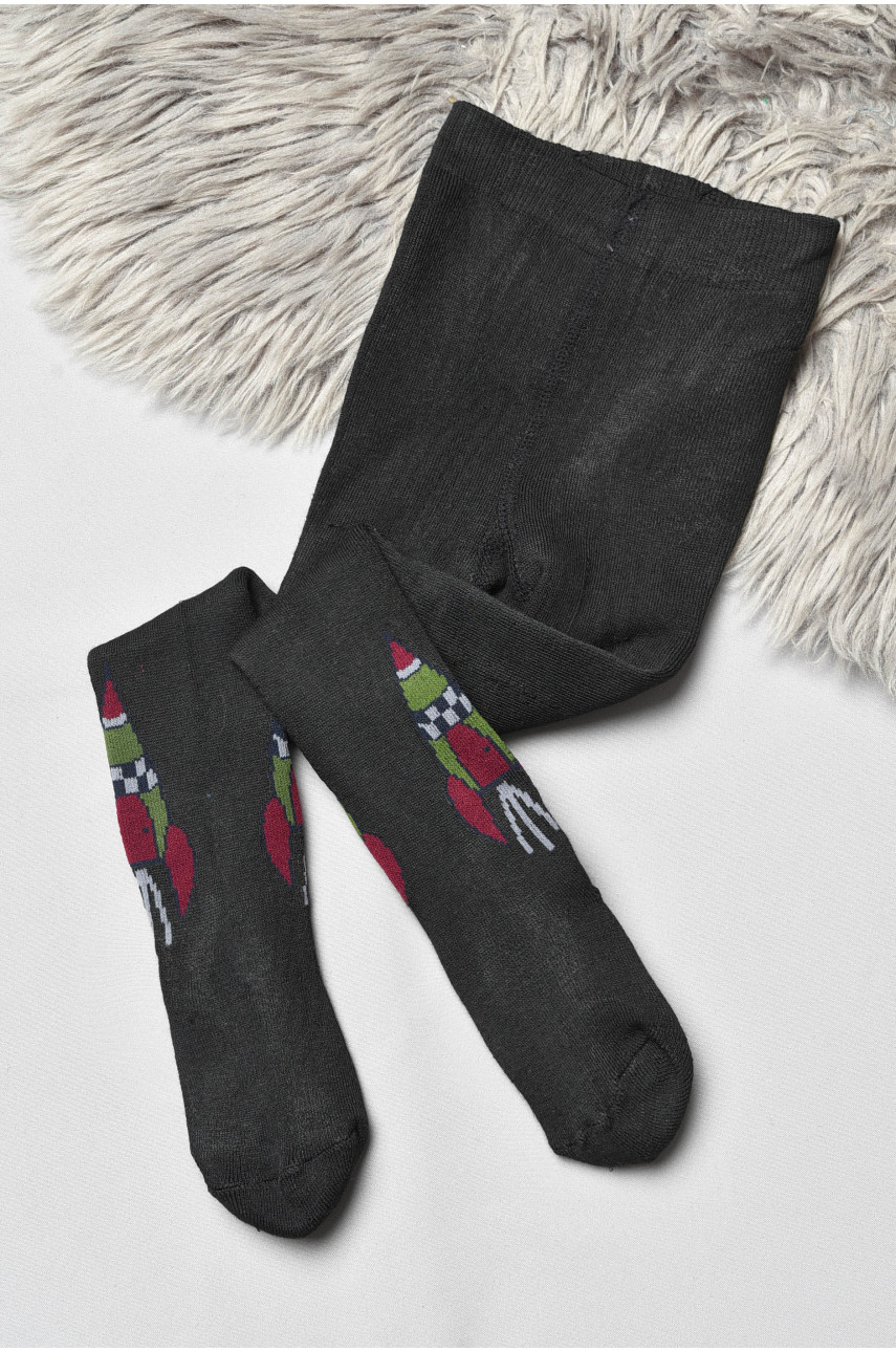 Колготы детские махровые для мальчика черного цвета с рисунком т011 191759