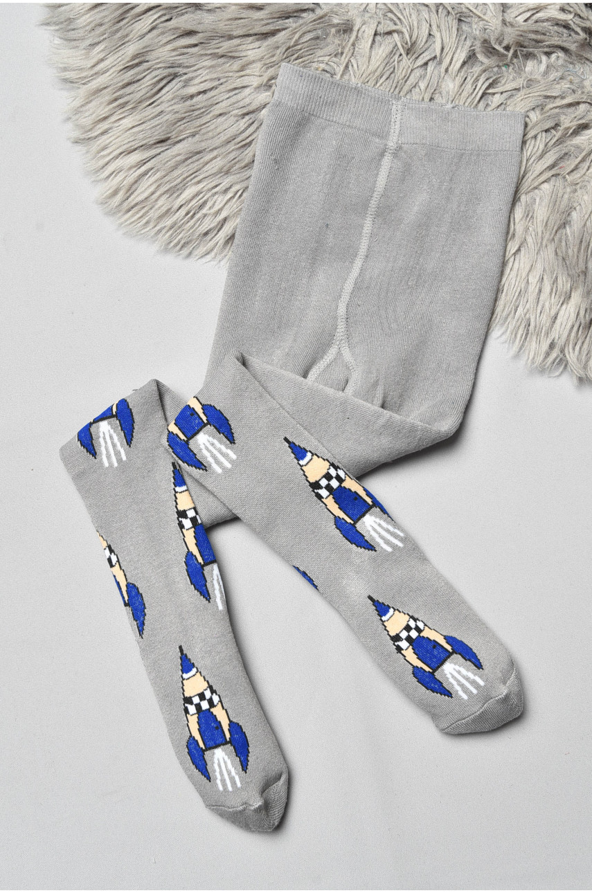 Колготы детские махровые для мальчика серого цвета с рисунком т011 191762