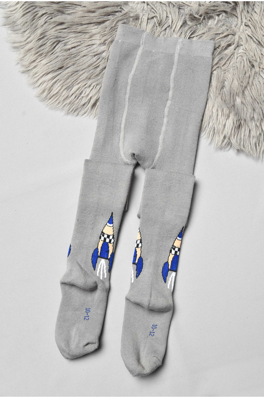 Колготы детские махровые для мальчика серого цвета с рисунком т011 191762