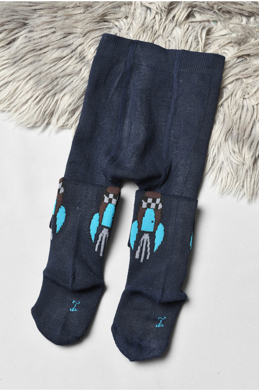 Колготы детские махровые для мальчика темно-синего цвета с рисунком т011 191763
