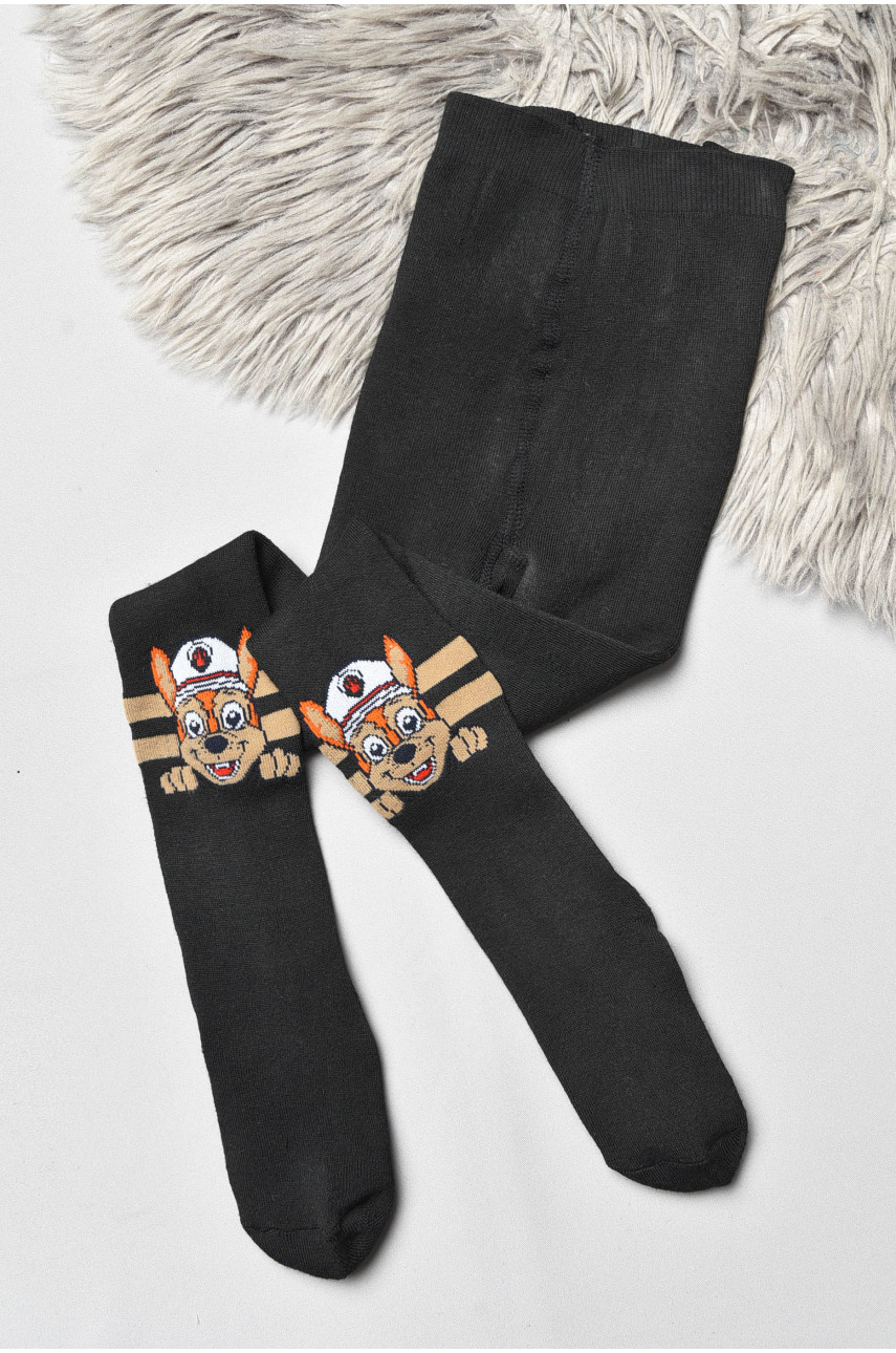 Колготы детские махровые для мальчика черного цвета с рисунком т005 191766