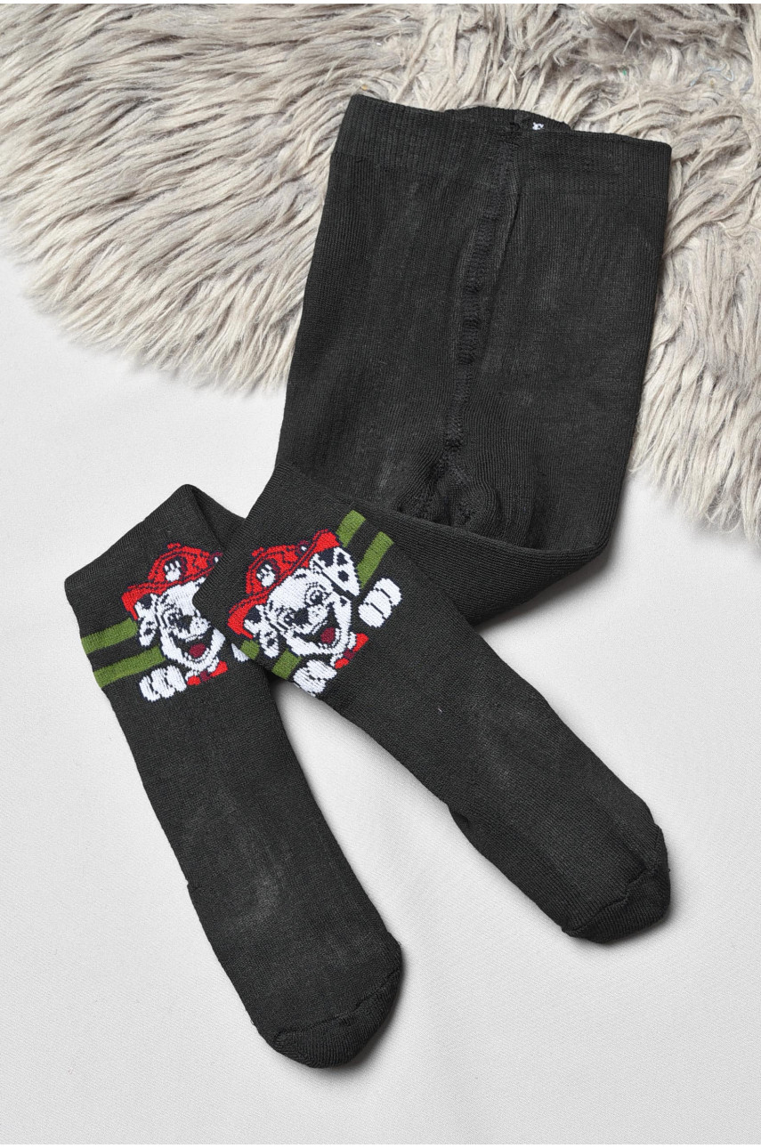 Колготы детские махровые для мальчика черного цвета с рисунком т005 191768