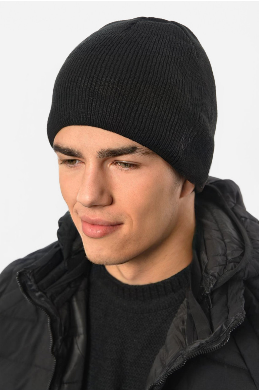 Шапка мужская на флисе черного цвета 191800 Шапка мужская на флисе черного цвета 191800