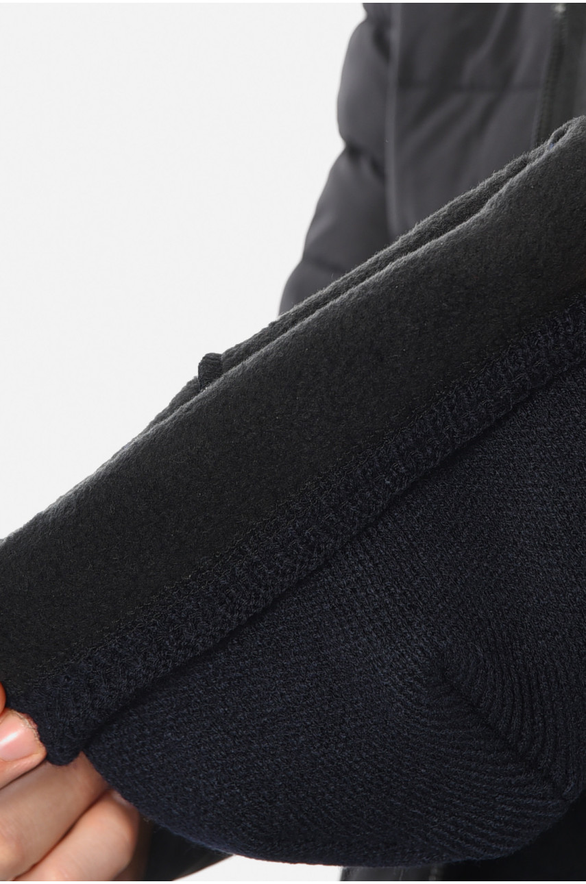 Шапка мужская с подворотом на флисе темно-синего цвета 191803