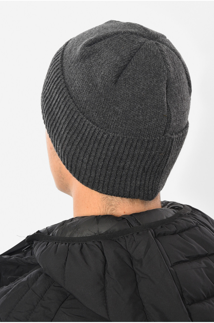 Шапка чоловіча з підворотом на флісе сірого кольору 191804