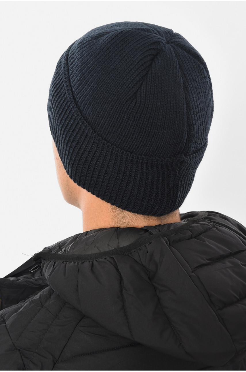 Шапка чоловіча з підворотом на флісе темно-синього кольору 191806
