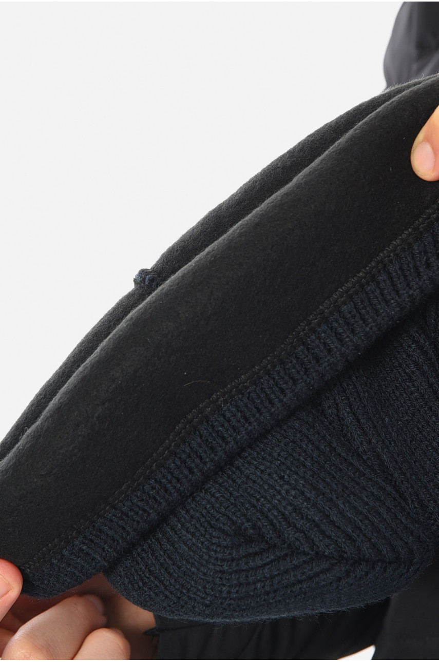 Шапка мужская с подворотом на флисе темно-синего цвета 191806