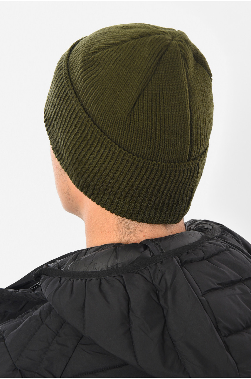 Шапка чоловіча з підворотом на флісе кольору хакі 191807