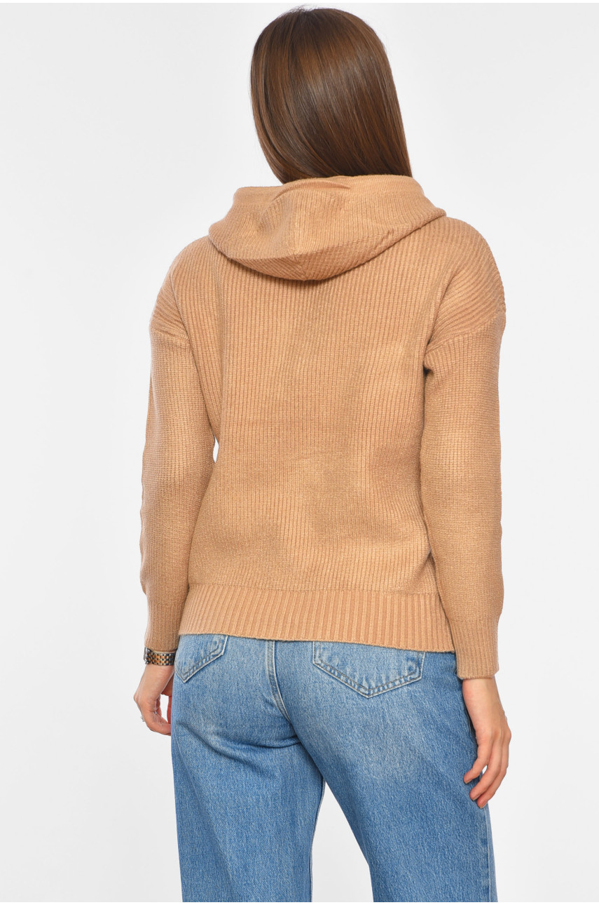 Свитер женский с капюшоном бежевого цвета 2029 191831