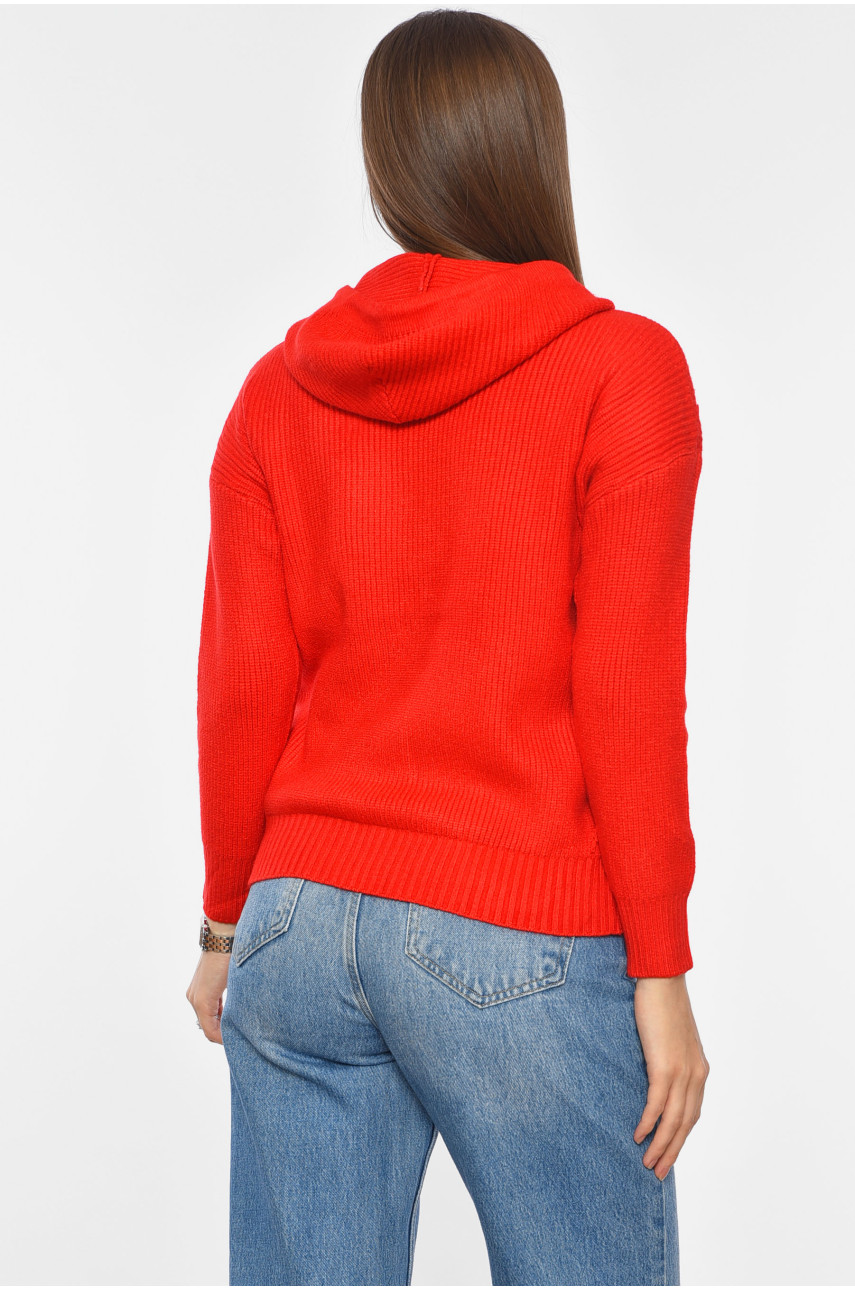 Свитер женский с капюшоном красного цвета 2029 191836 Свитер женский с капюшоном красного цвета 2029 191836