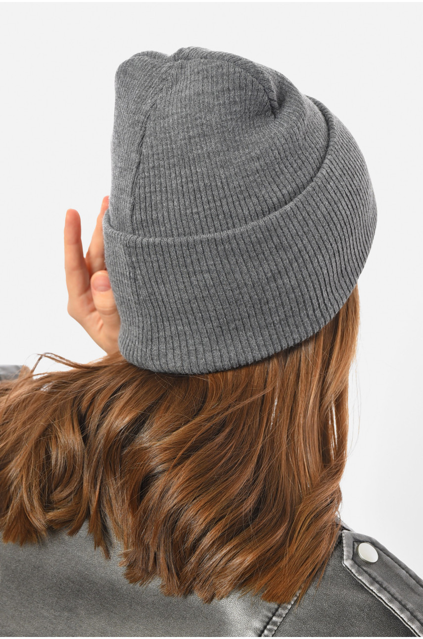 Шапка жіноча демісезонна темно-сірого кольору 191896