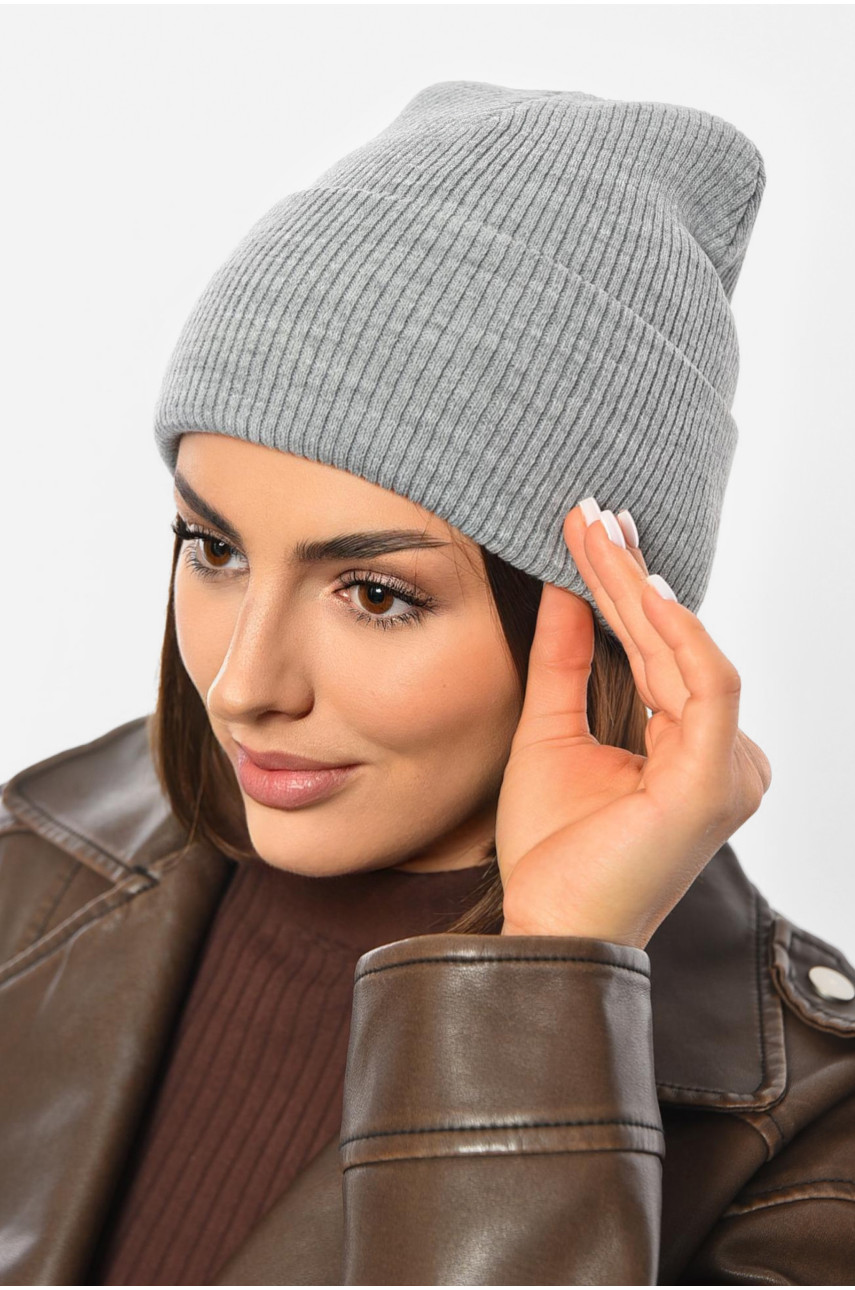 Шапка жіноча демісезонна сірого кольору 191898