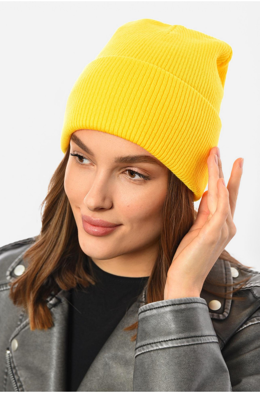 Шапка жіноча демісезонна жовтого кольору 191911