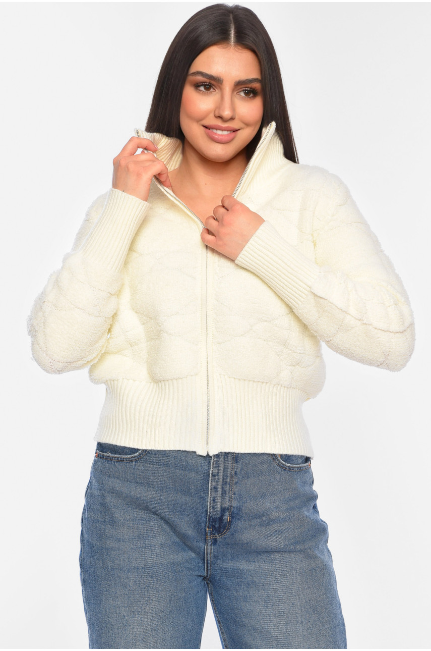 Кофта женская на молнии белого цвета 191915 Кофта женская на молнии белого цвета 191915