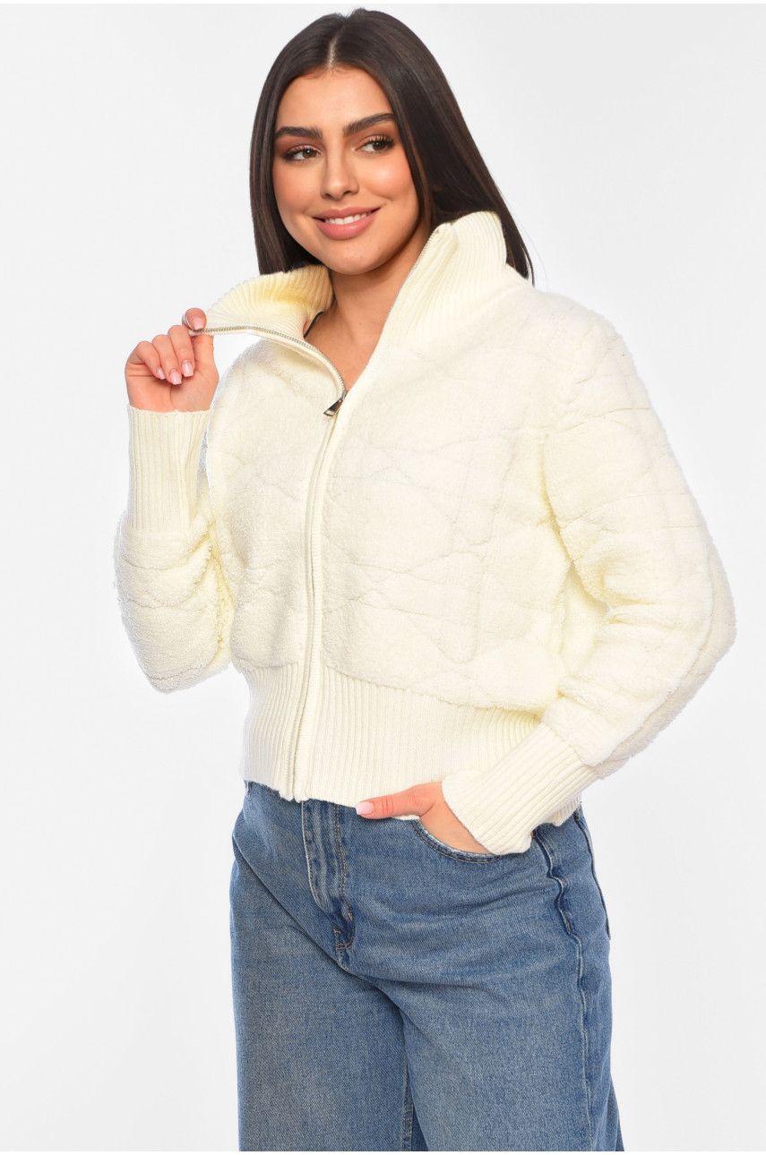 Кофта женская на молнии белого цвета 191915 Кофта женская на молнии белого цвета 191915