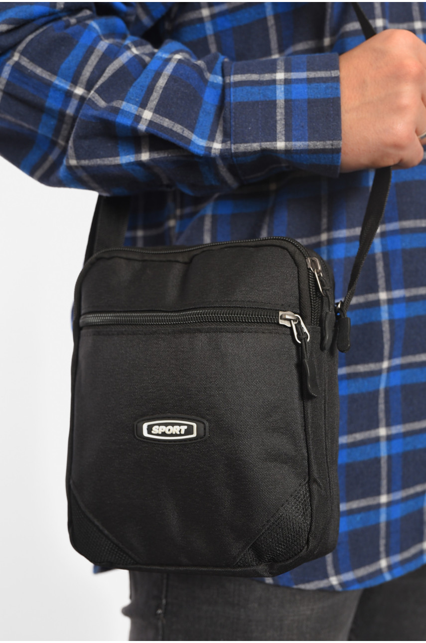 Сумка чоловіча через плече текстиль чорного кольору 2-6 191996 Сумка чоловіча через плече текстиль чорного кольору 2-6 191996