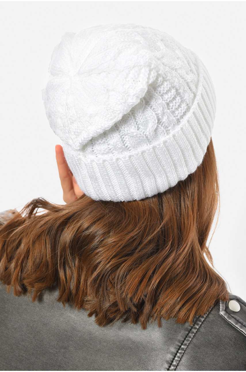 Шапка женская зимняя на флисе однотонная белого цвета 192002 Шапка женская зимняя на флисе однотонная белого цвета 192002