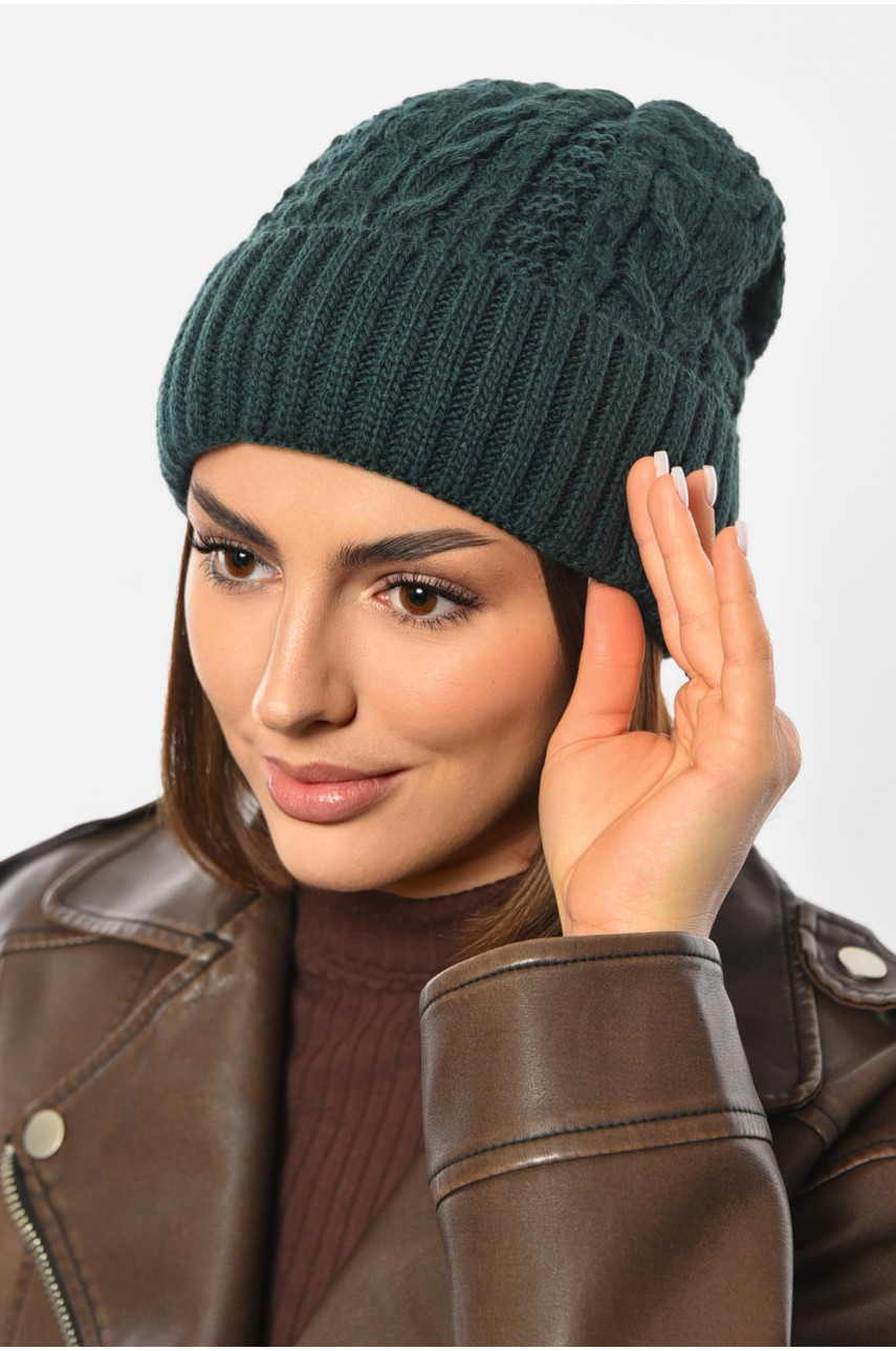 Шапка женская зимняя на флисе однотонная темно-зеленого цвета 192005 Шапка женская зимняя на флисе однотонная темно-зеленого цвета 192005