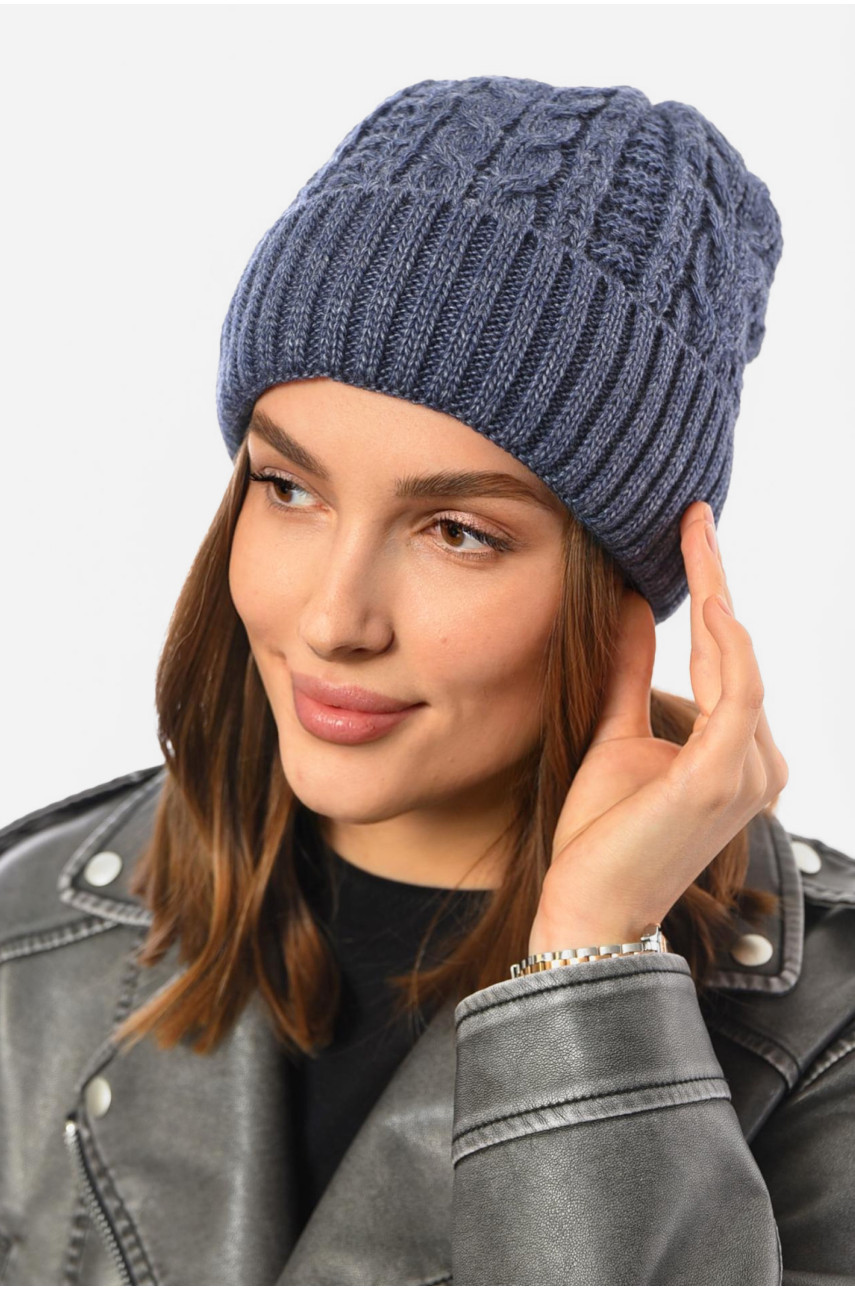 Шапка женская зимняя на флисе однотонная синего цвета 192009 Шапка женская зимняя на флисе однотонная синего цвета 192009