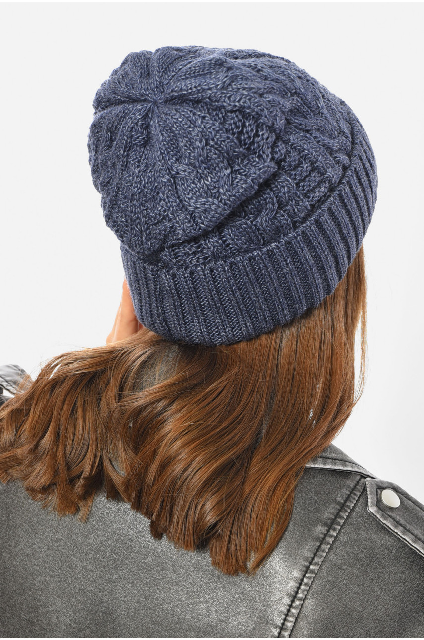 Шапка женская зимняя на флисе однотонная синего цвета 192009 Шапка женская зимняя на флисе однотонная синего цвета 192009