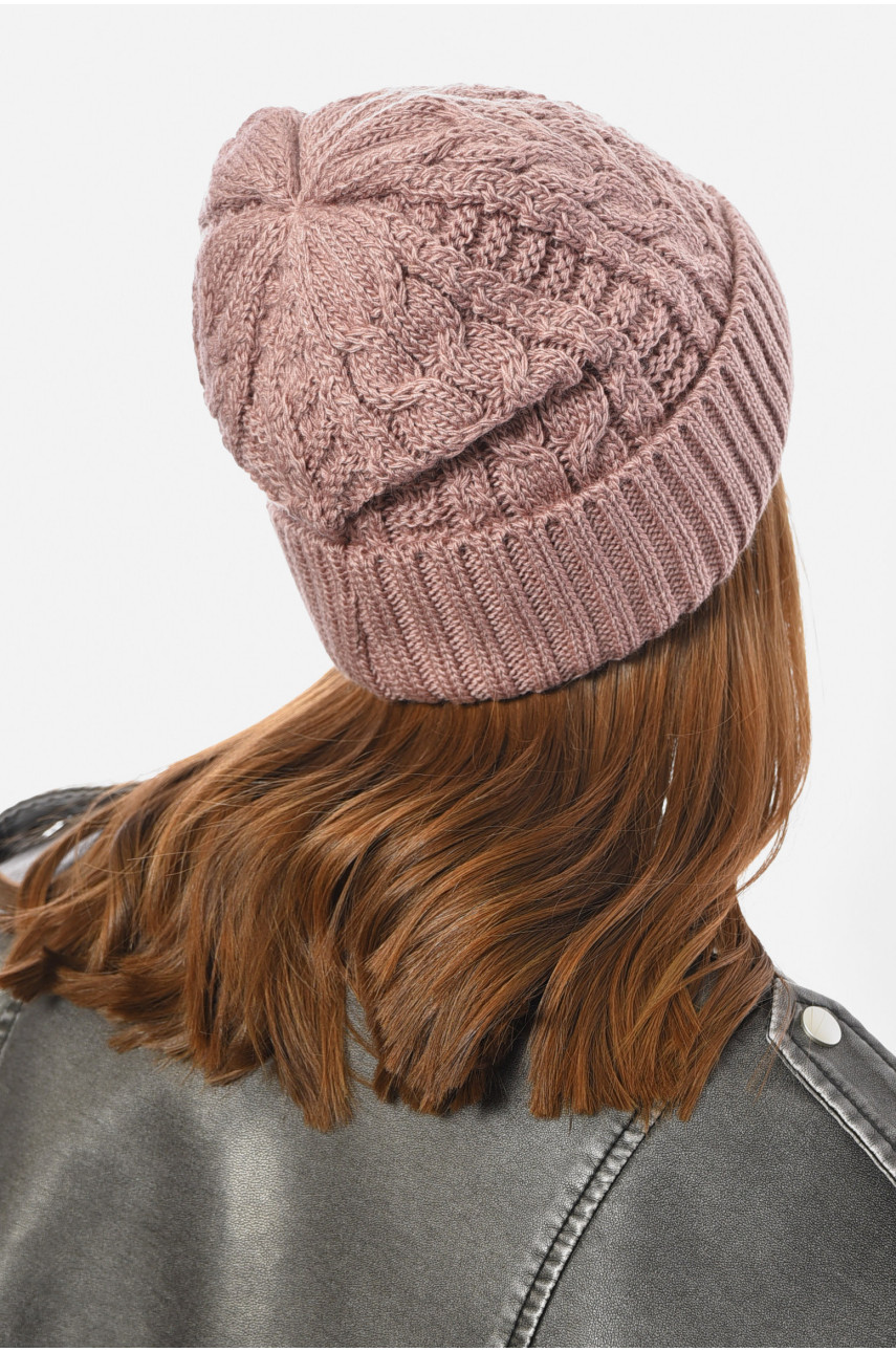 Шапка жіноча зимова на флісі однотонна темно-рожевого кольору 192012