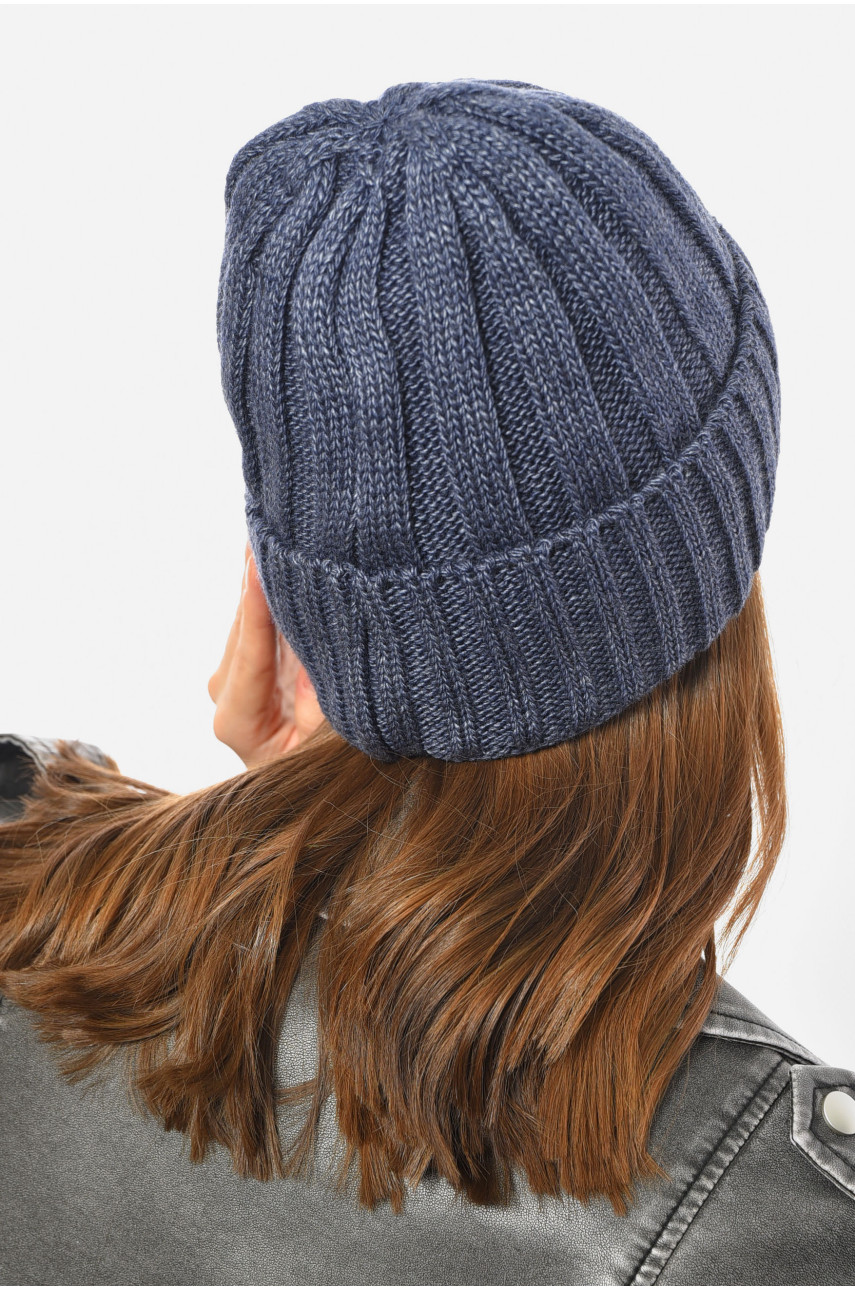 Шапка женская зимняя на флисе однотонная синего цвета 192029 Шапка женская зимняя на флисе однотонная синего цвета 192029