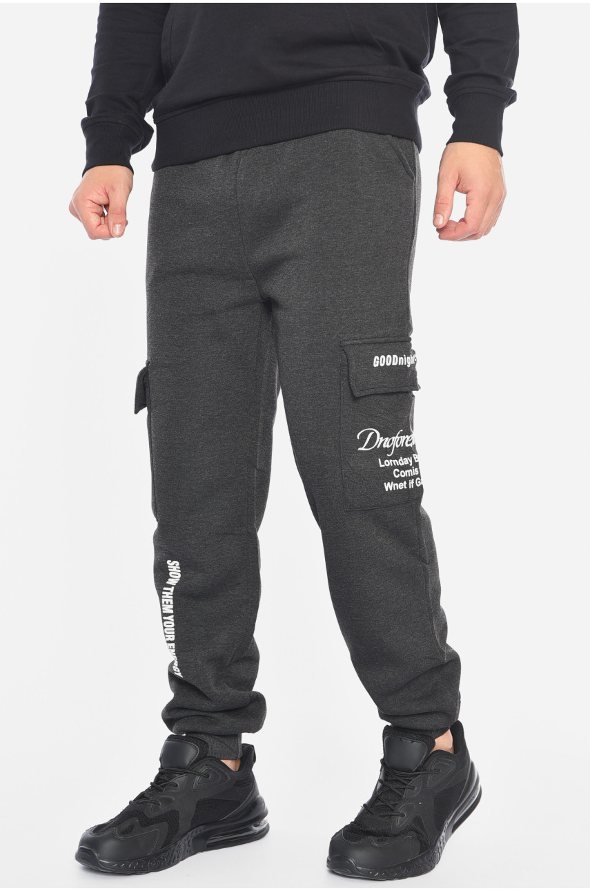 Спортивні штани чоловічі на флісі темно-сірого кольору L-6718 192142
