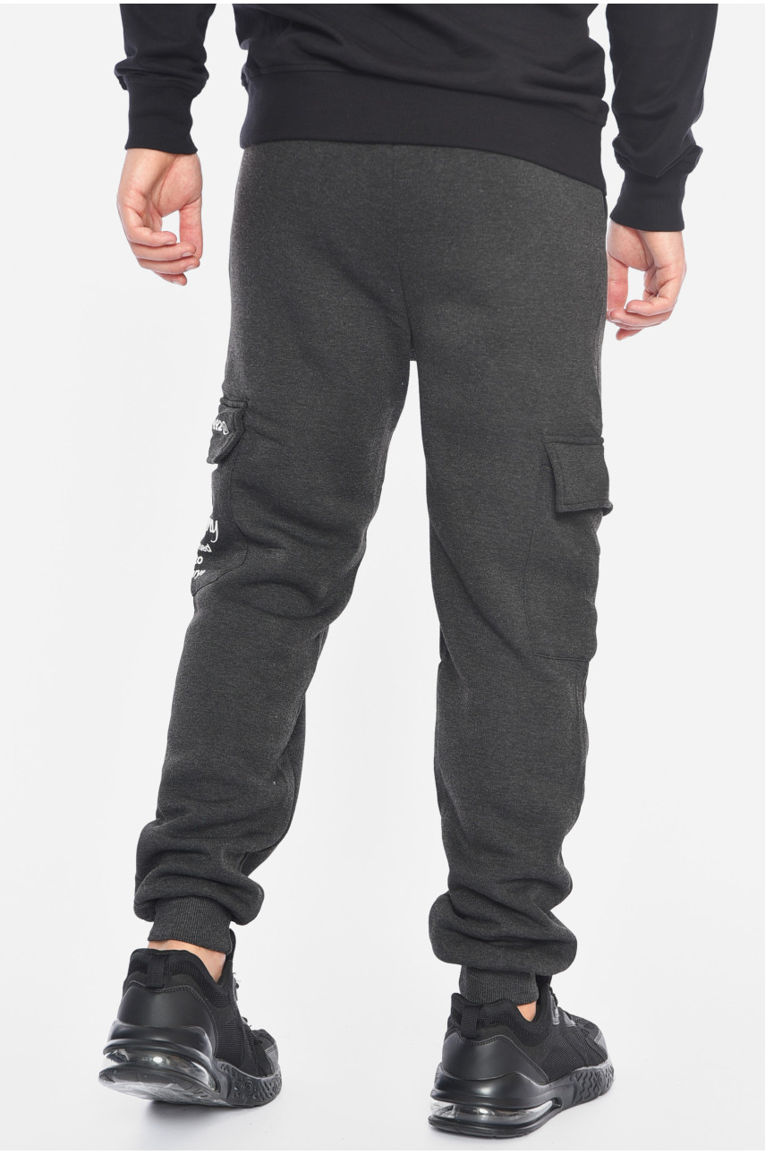 Спортивные штаны мужские на флисе темно-серого цвета L-6718 192142